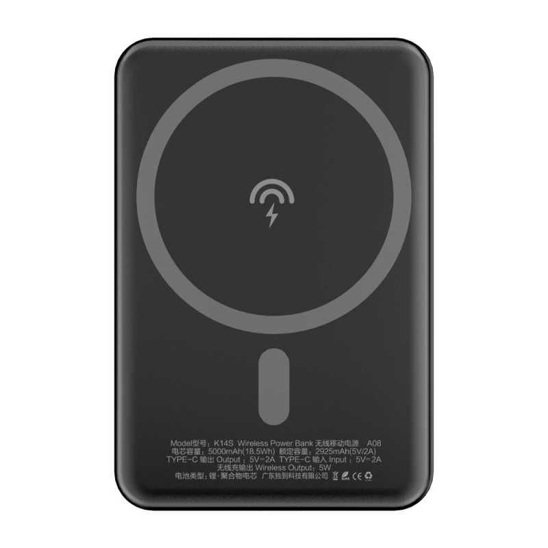 Baterie Externa Wireless Dudao K14S, 5000mAh, 10W, PD + QI, 1 x QI - 1 x USB-C, Neagra