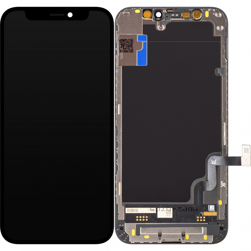 Display cu Touchscreen JK pentru Apple iPhone 12 mini, cu Rama, Versiune LCD In-Cell, Negru 