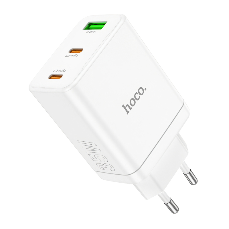 Incarcator Retea HOCO N33, 35W, 3A, 1 x USB-A - 2 x USB-C, Alb 