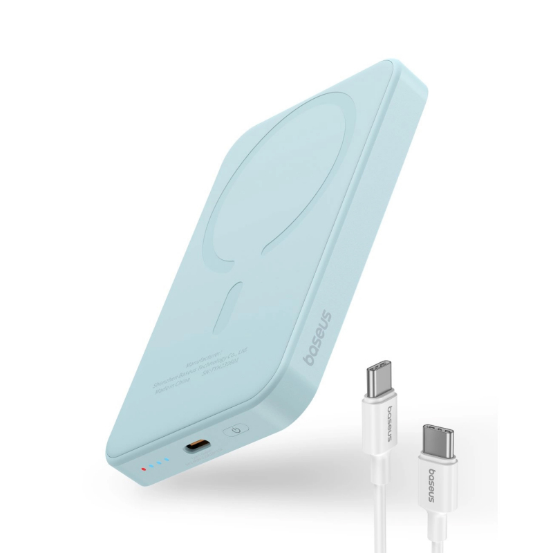 Baterie Externa Wireless Baseus Magnetic Mini Air, 5000mAh, 20W, PD + FQI, 1 x QI - 1 x USB-C, Albastra P10022107313-00 