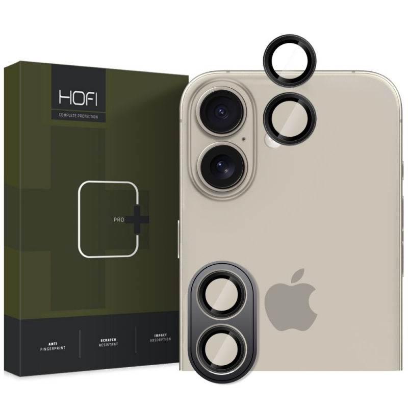 Folie de protectie Camera spate HOFI CamRing PRO+ pentru Apple iPhone 16 Plus / 16, Sticla Securizata, Neagra 