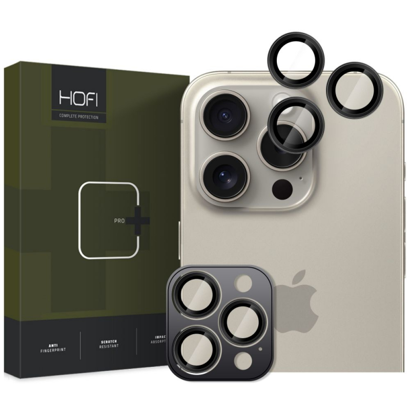 Folie de protectie Camera spate HOFI CamRing PRO+ pentru Apple iPhone 16 Pro Max / 16 Pro, Sticla Securizata, Neagra 