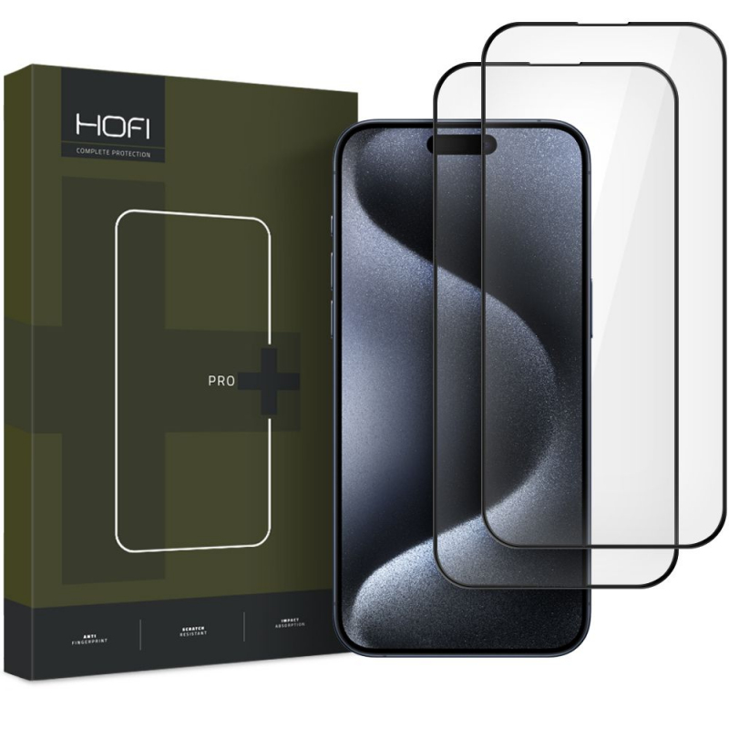 Folie de protectie Ecran HOFI Glass PRO+ pentru Apple iPhone 16, Sticla Securizata, Full Glue, Set 2 bucati, 2.5D, Neagra 