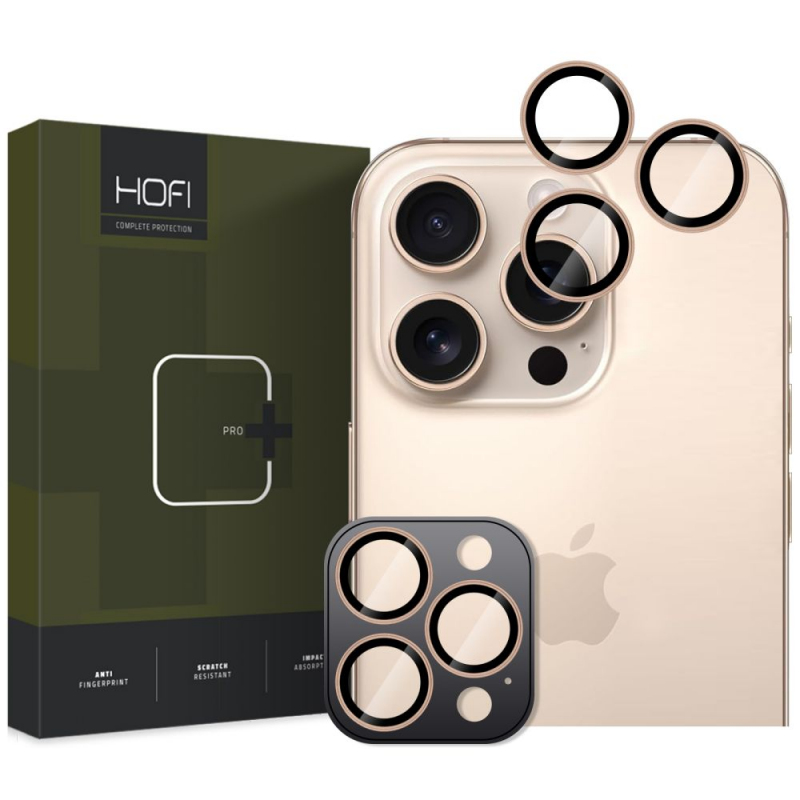 Folie de protectie Camera spate HOFI CamRing PRO+ pentru Apple iPhone 16 Pro Max / 16 Pro, Sticla Securizata, Aurie 