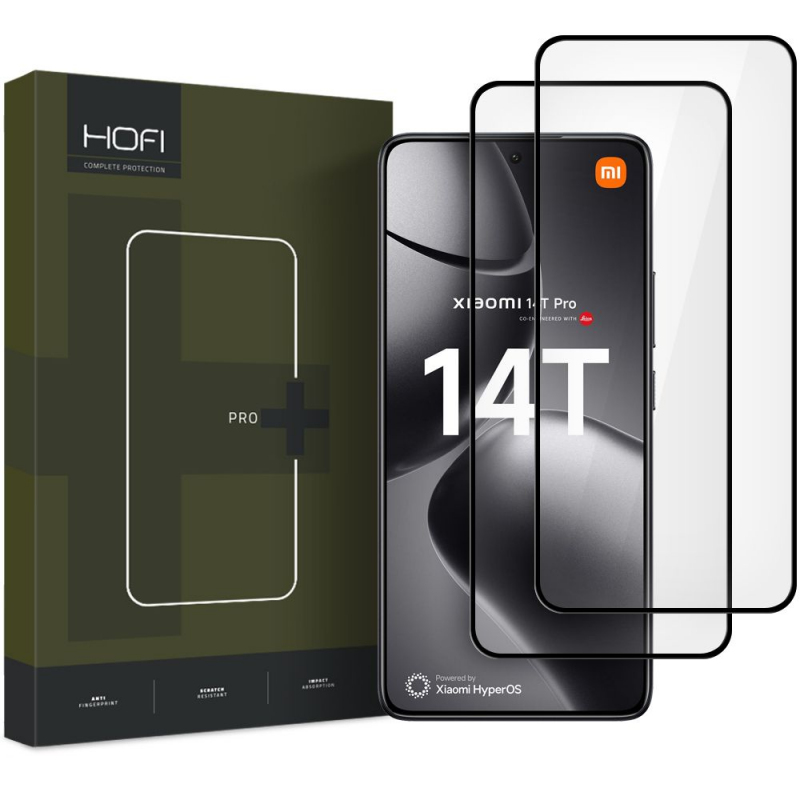 Folie de protectie Ecran HOFI Glass PRO+ pentru Xiaomi 14T Pro / 14T, Sticla Securizata, Full Glue, Set 2 bucati, 2.5D, Neagra 