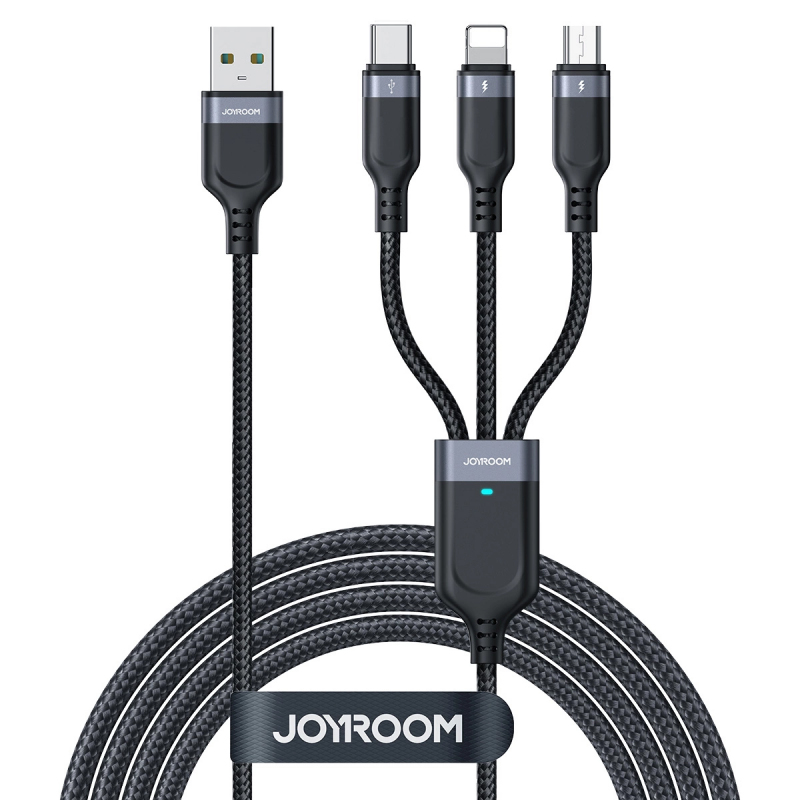 Cablu Incarcare USB-A - Lightning / microUSB / USB-C Joyroom S-A18 3in1, 20W, 0.3m, Negru 