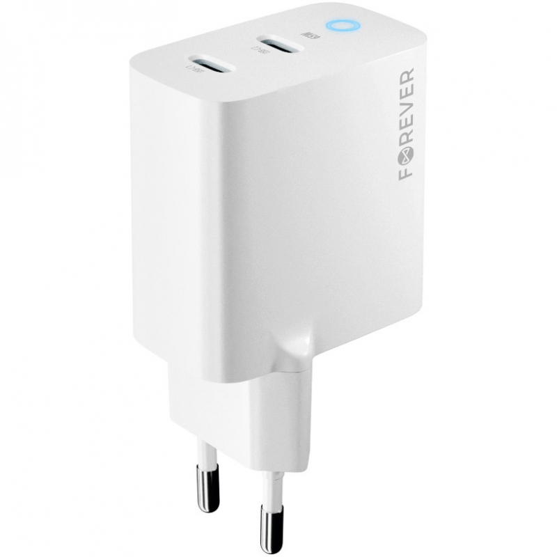 Incarcator Retea Forever TC-06-65CC, 65W, 3.25A, 2 x USB-C, Alb 