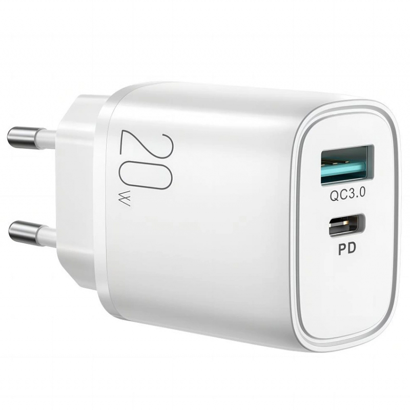 Incarcator Retea Joyroom L-QP2011, 20W, 3A, 1 x USB-A - 1 x USB-C, Alb 