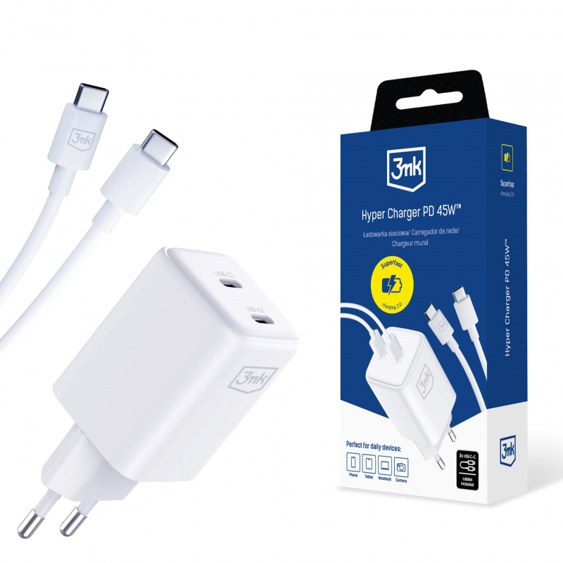 incarcator-retea-cu-cablu-usb-c-3mk-hypercharger-2C-45w-2C-3a-2C-2-x-usb-c-2C-alb-