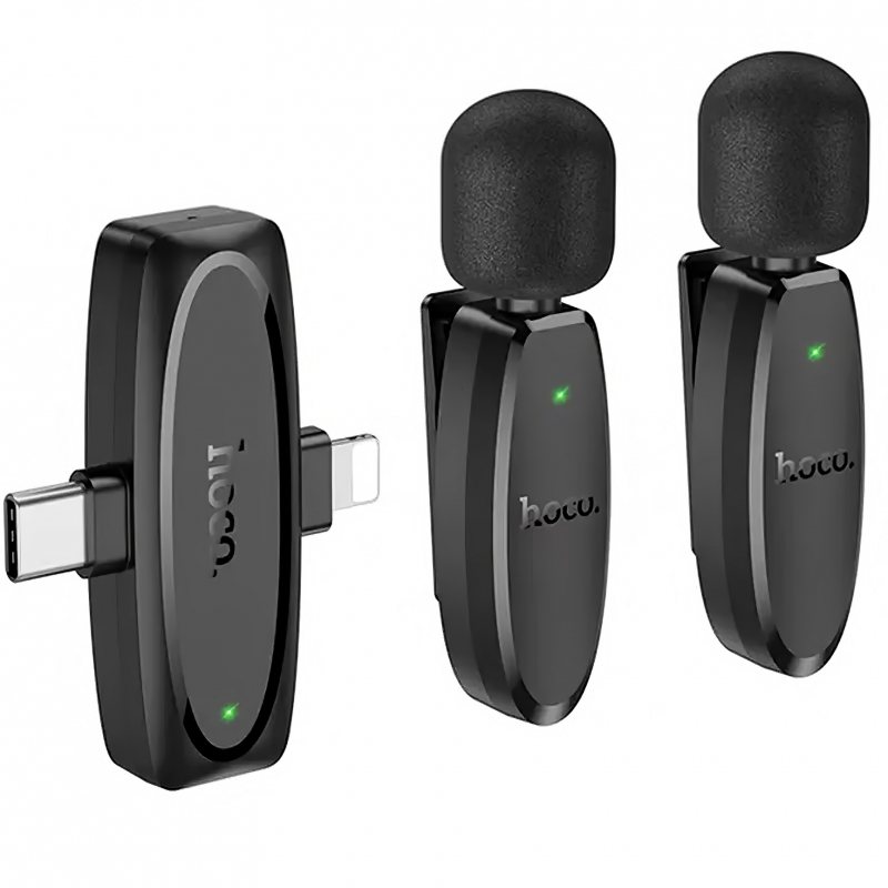 Lavaliera Bluetooth HOCO L15, USB-C / Lightning, Set 2 bucati, Neagra 