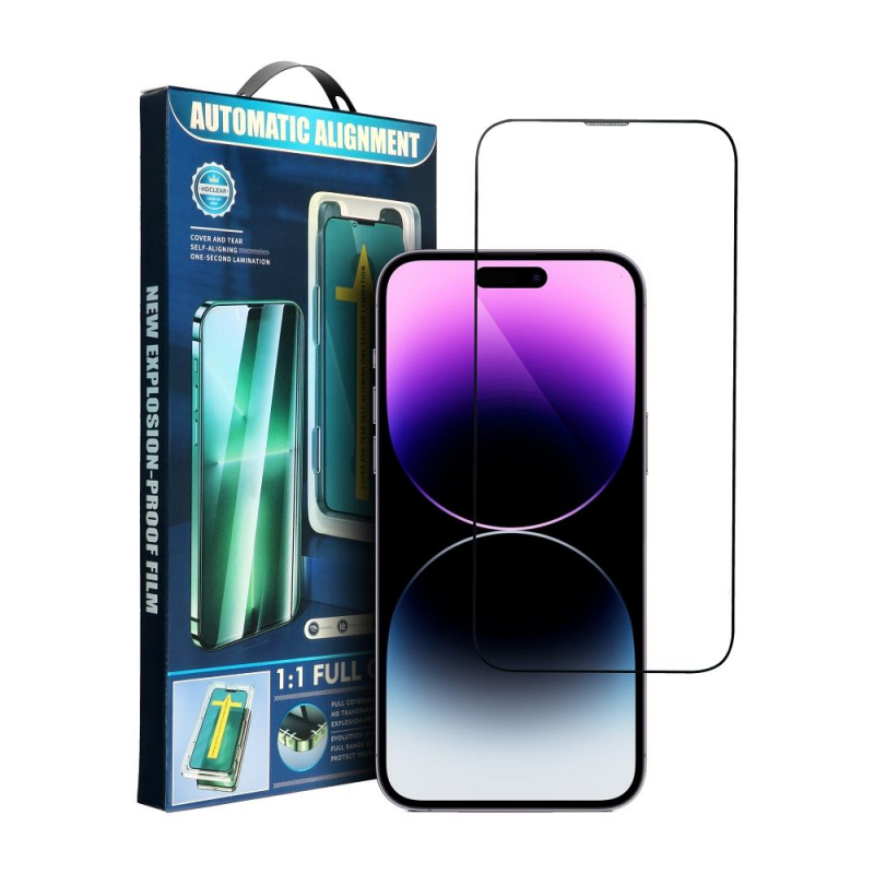 OEM Screen Protector for Apple iPhone 14 Plus / 13 Pro Max, Tempered Glass, Full Glue, 5D, With Installation Frame, Black