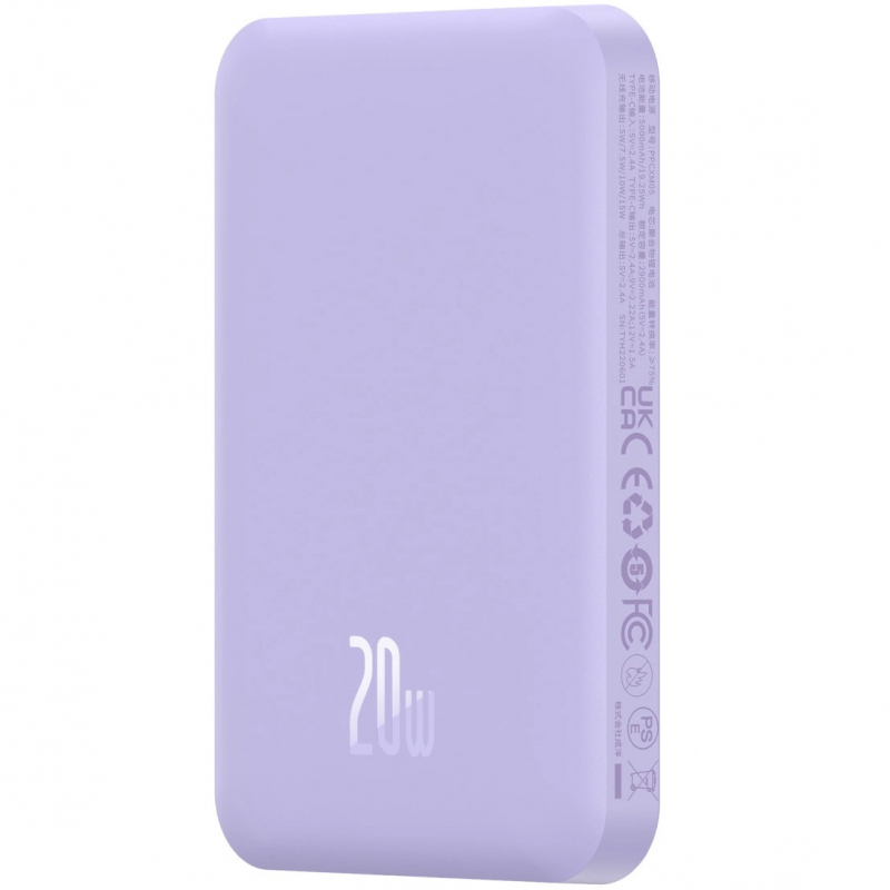 Baterie Externa Wireless Baseus Magnetic Mini, 5000mAh, 20W, PD + FQI, 1 x QI - 1 x USB-C, Mov P10022107513 