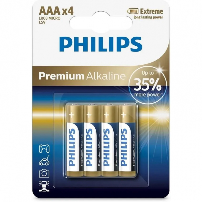 Baterija Philips Premium Alkaline, AAA / LR3, Set 4 komada Phil-LR03M4B/10 