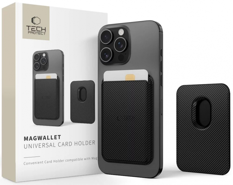 Portofel MagSafe, Tech-Protect, Magwallet Carbon, Negru 