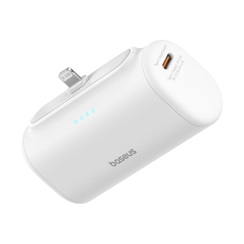 Baterie Externa Baseus Compact, 5000mAh, 20W, PD, 1 x Lightning - 1 x USB-C, Alba P10068307213-00 