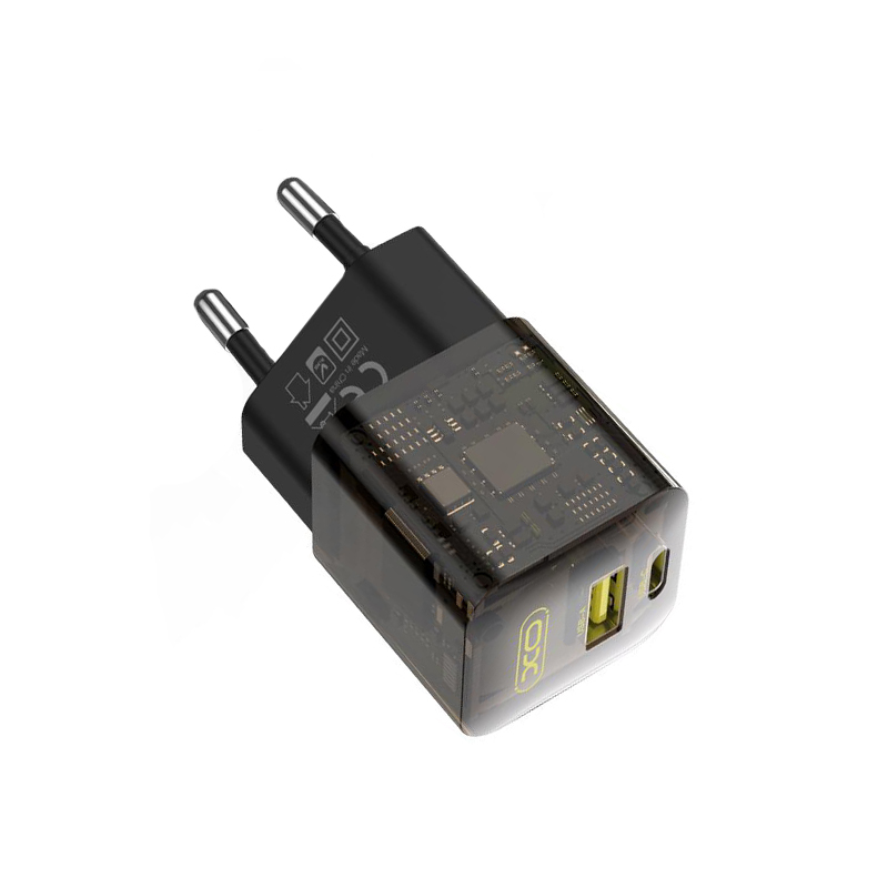Incarcator Retea XO Design CE05, 30W, 3A, 1 x USB-A - 1 x USB-C, Maro 