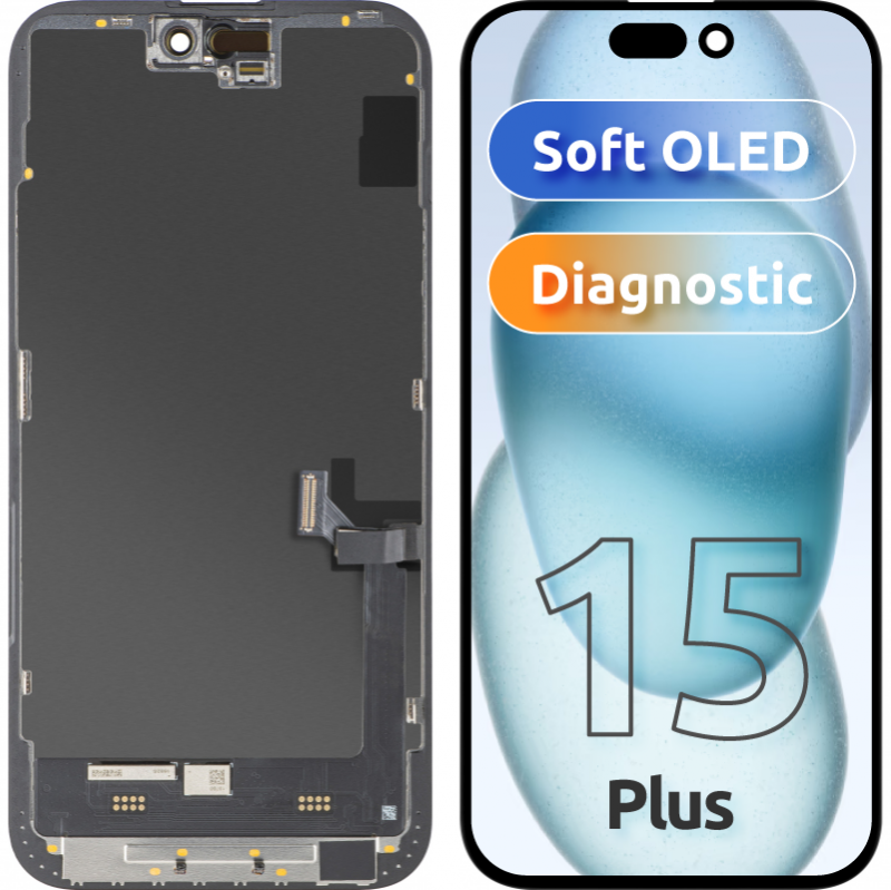 Display cu Touchscreen MP compatibil cu Apple iPhone 15 Plus, cu Rama, Versiune Soft OLED FHD Diagnostic, Negru Display cu Touchscreen MP compatibil cu Apple iPhone 15 Plus, cu Rama, Versiune Soft OLED FHD Diagnostic, Negru