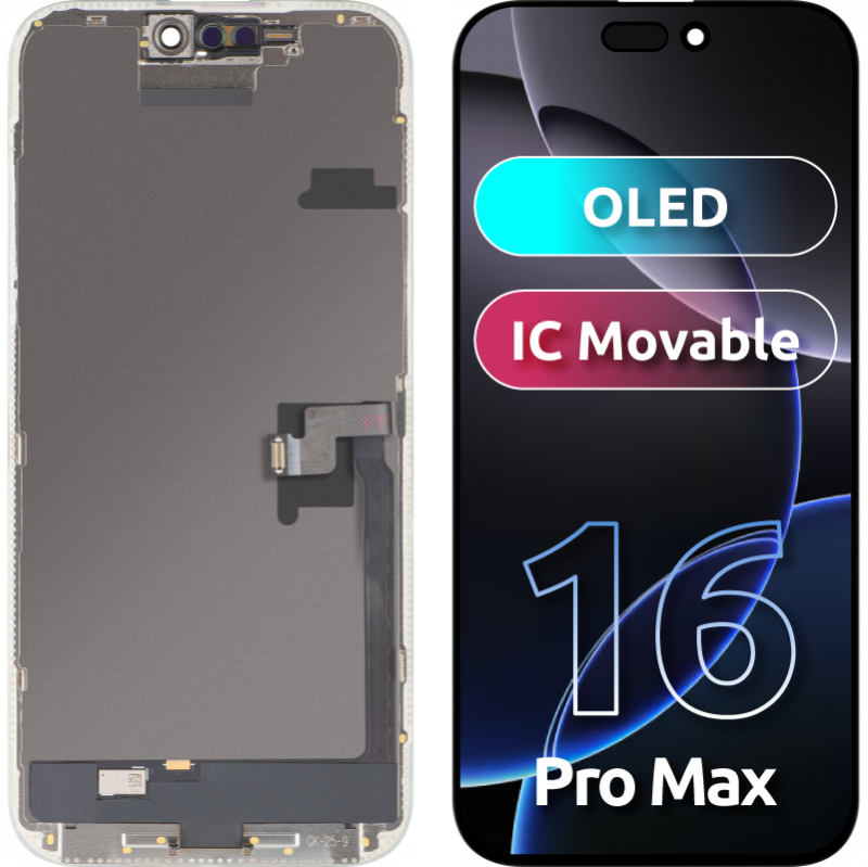 Display cu Touchscreen MP compatibil cu Apple iPhone 16 Pro Max, cu Rama, Versiune OLED FHD IC Movable, Negru 