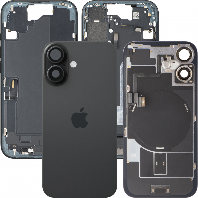 Capac Baterie Apple iPhone 16, Cu Carcasa Mijloc, Full Parts, Negru, Swap