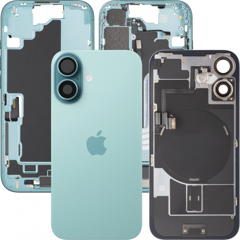 Capac Baterie Apple iPhone 16, Cu Carcasa Mijloc, Full Parts, Verde (Teal), Swap