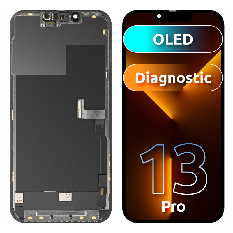 Display cu Touchscreen MP compatibil cu Apple iPhone 13 Pro, cu Rama, Versiune OLED FHD Diagnostic, Negru 