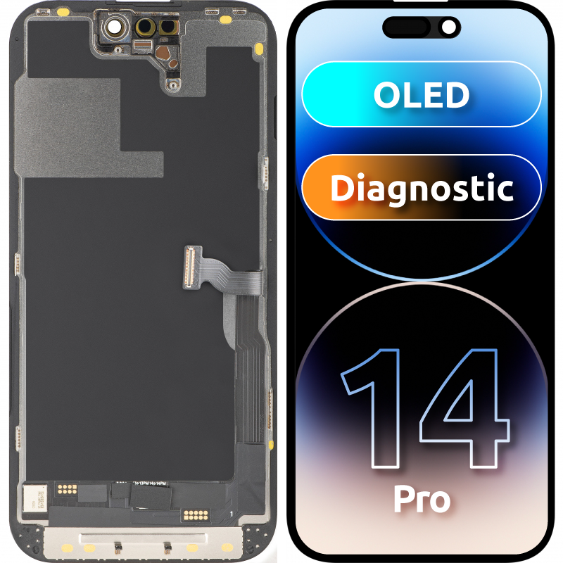 Display cu Touchscreen MP compatibil cu Apple iPhone 14 Pro, cu Rama, Versiune OLED FHD Diagnostic, Negru Display cu Touchscreen MP compatibil cu Apple iPhone 14 Pro, cu Rama, Versiune OLED FHD Diagnostic, Negru