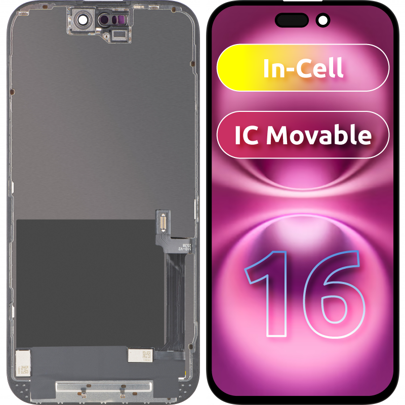 Display cu Touchscreen ZY pentru Apple iPhone 16, cu Rama, Versiune LCD In-Cell IC Movable, Negru 