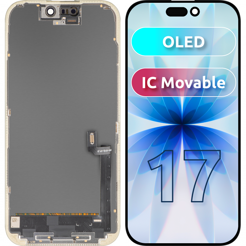 Display cu Touchscreen MP compatibil cu Apple iPhone 17, cu Rama, Versiune OLED FHD IC Movable, Negru 