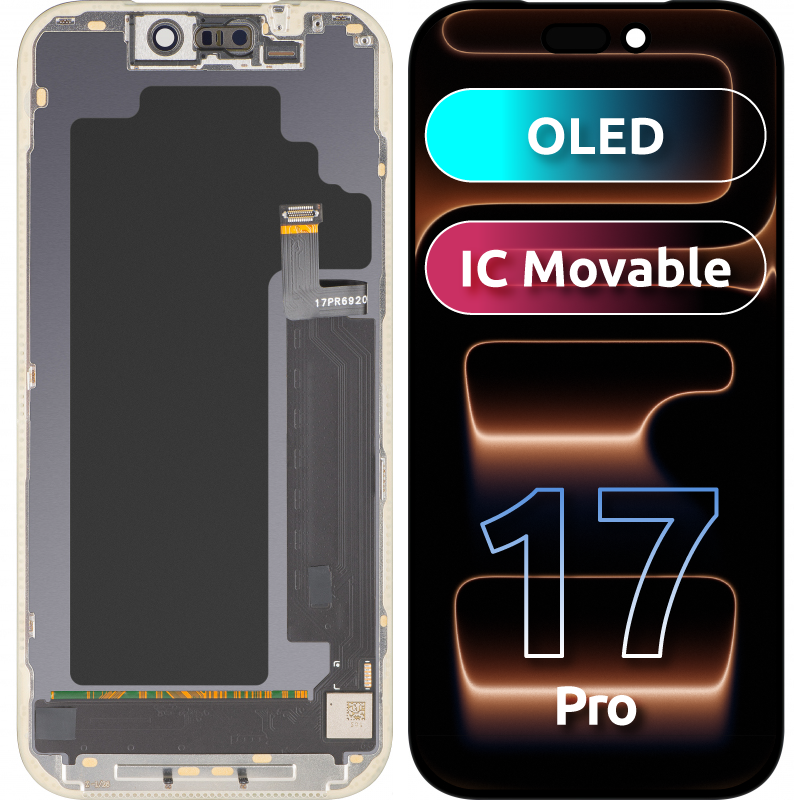 MP Touchscreen Display compatible with Apple iPhone 17 Pro, with Frame, OLED FHD Movable IC Version, Black 