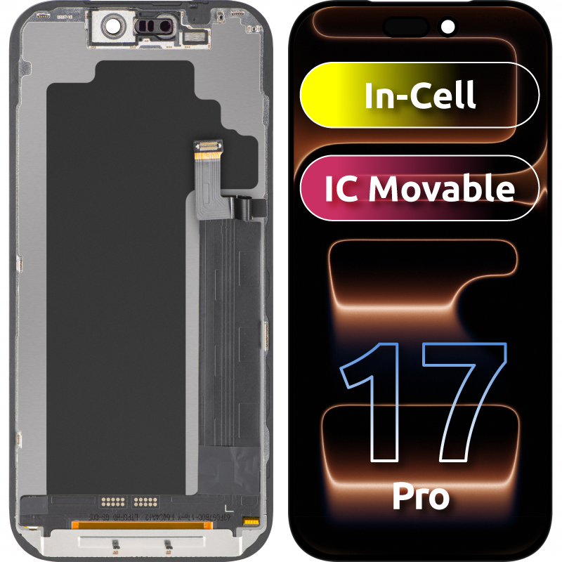 Display cu Touchscreen ZY pentru Apple iPhone 17 Pro, cu Rama, Versiune LCD In-Cell IC Movable, Negru 