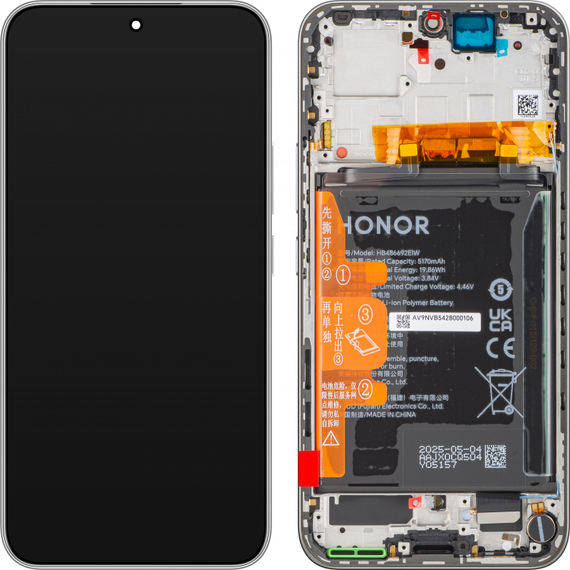 Honor 400 Touchscreen Display, with Frame and Battery, White (Meteor Silver), Service Pack 0235APNN 