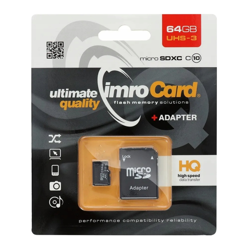 Card Memorie microSDXC Imro, 64Gb, Clasa 10 / UHS-1 U3, Cu Adaptor 