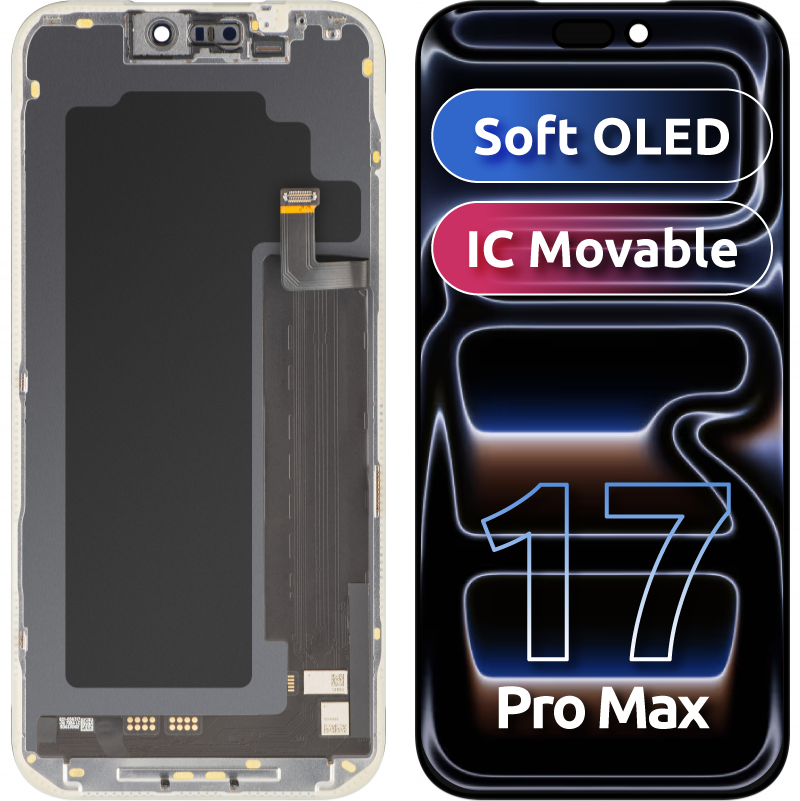 MP Touchscreen Display compatible with Apple iPhone 17 Pro Max, with Frame, Soft OLED FHD Movable IC Version, Black 