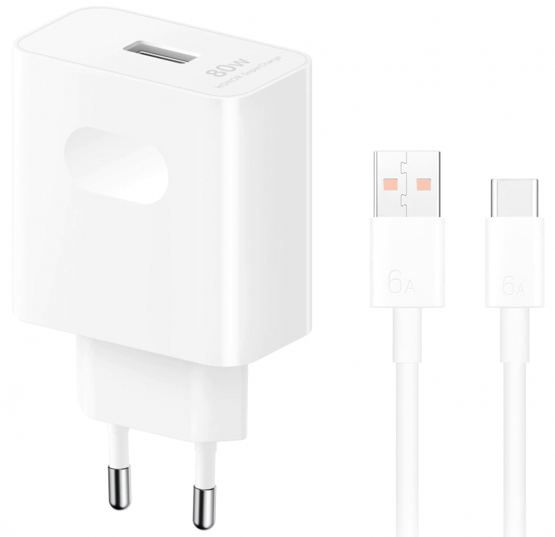 Incarcator Retea Cu Cablu USB-C Honor, 80W, 1 x USB-A, Alb 