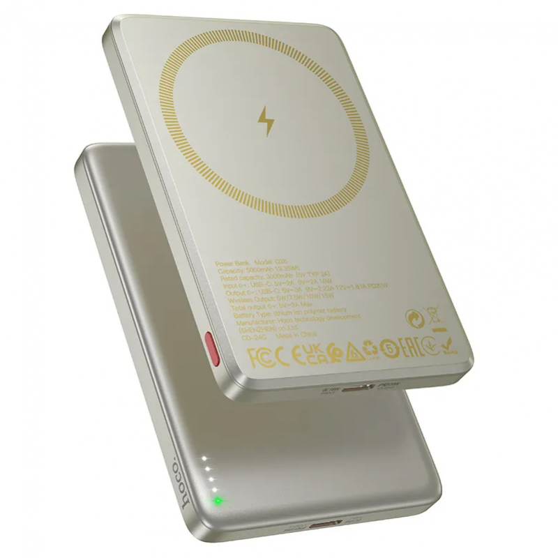 Baterie Externa Wireless HOCO Q26, 5000mAh, 20W, PD + FQI, 1 x QI - 1 x USB-C, Portocalie 
