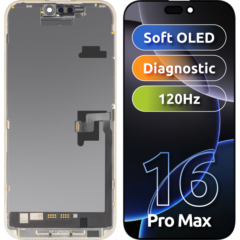 Display cu Touchscreen MP compatibil cu Apple iPhone 16 Pro Max, cu Rama, Versiune Soft OLED FHD Diagnostic, Negru Display cu Touchscreen MP compatibil cu Apple iPhone 16 Pro Max, cu Rama, Versiune Soft OLED FHD Diagnostic, Negru