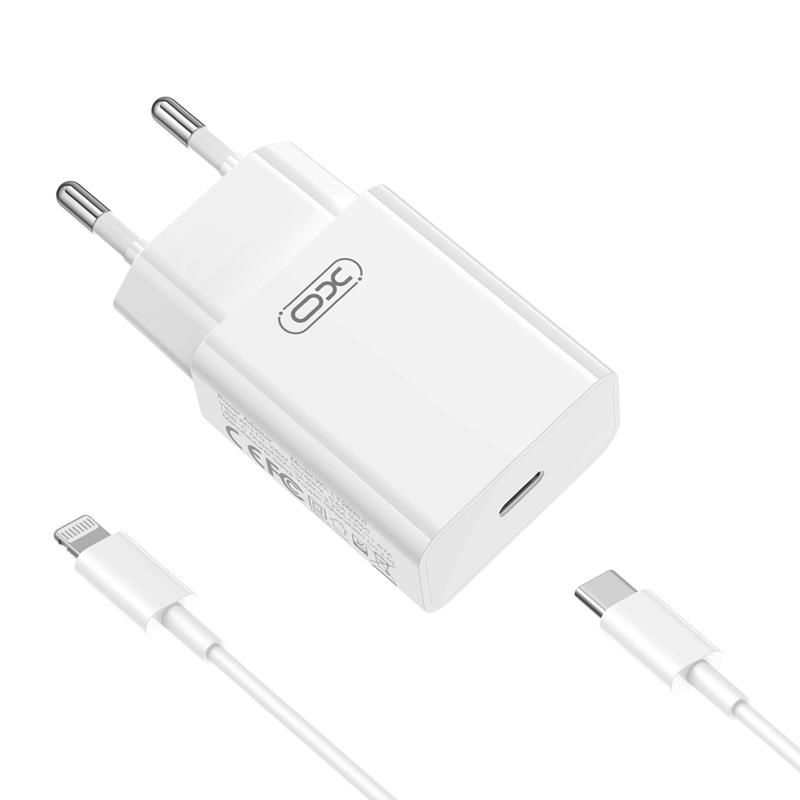 Mrežni punjač s Lightning kabelom XO Design L126, 20W, 3A, 1 x USB-C, Bijeli 