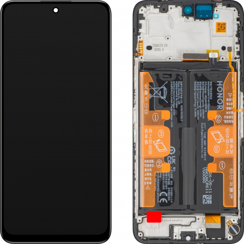Touchscreen Display Honor 400 Smart 4G / 400 Smart 5G, with Frame and Battery, Black, Service Pack 0235AQSV 