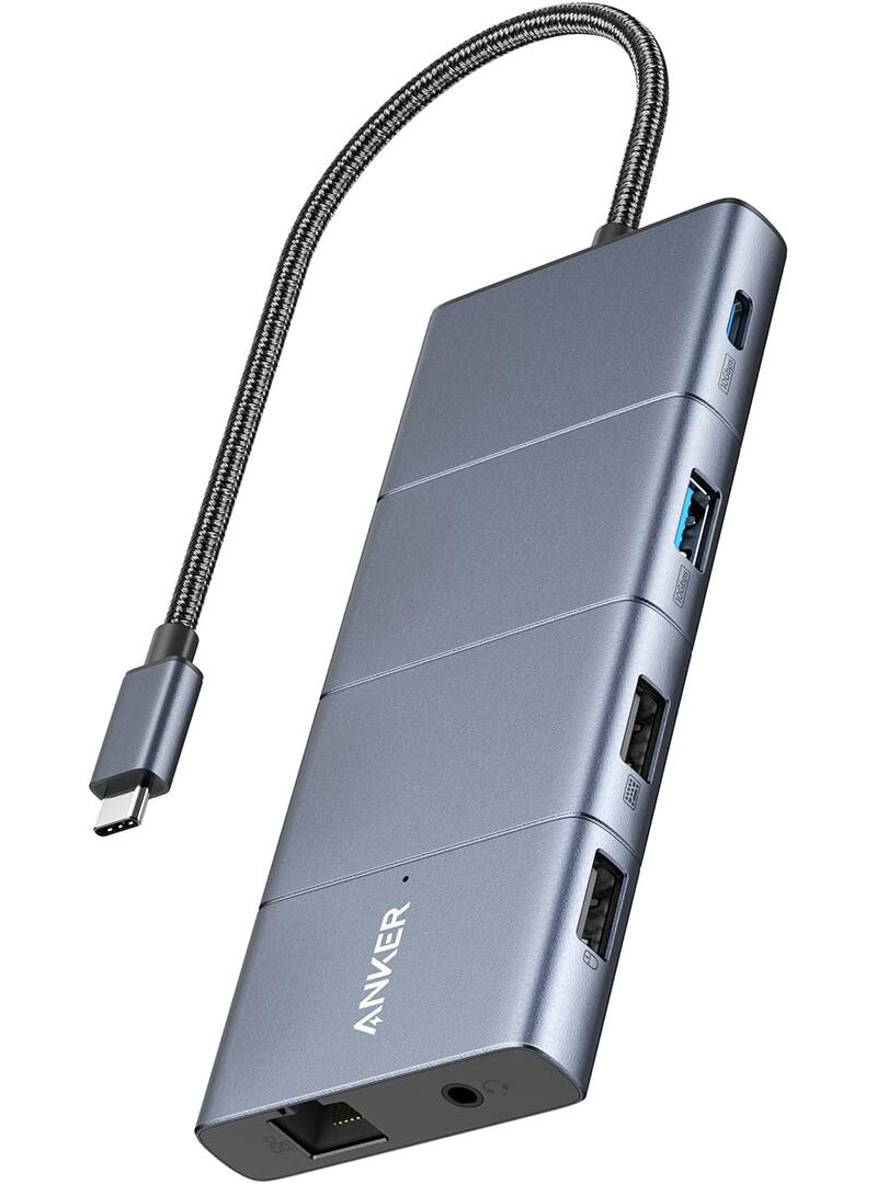 Hub USB-C Anker PowerExpand, 1 x USB-A 3.2 - 2 x USB-A - 2 x USB-C - 1 x Display Port - 1 x HDMI - 1 x Jack 3.5mm - 1 x RJ45 - 1 x SD - 1 x microSD, Gri 