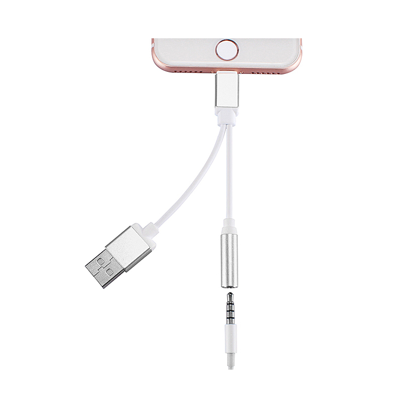 Steward Yup seed Adaptor audio cu port incarcare USB Apple iPhone 6 Plus Enkay 13cm Argintiu  Original | GSMnet.ro